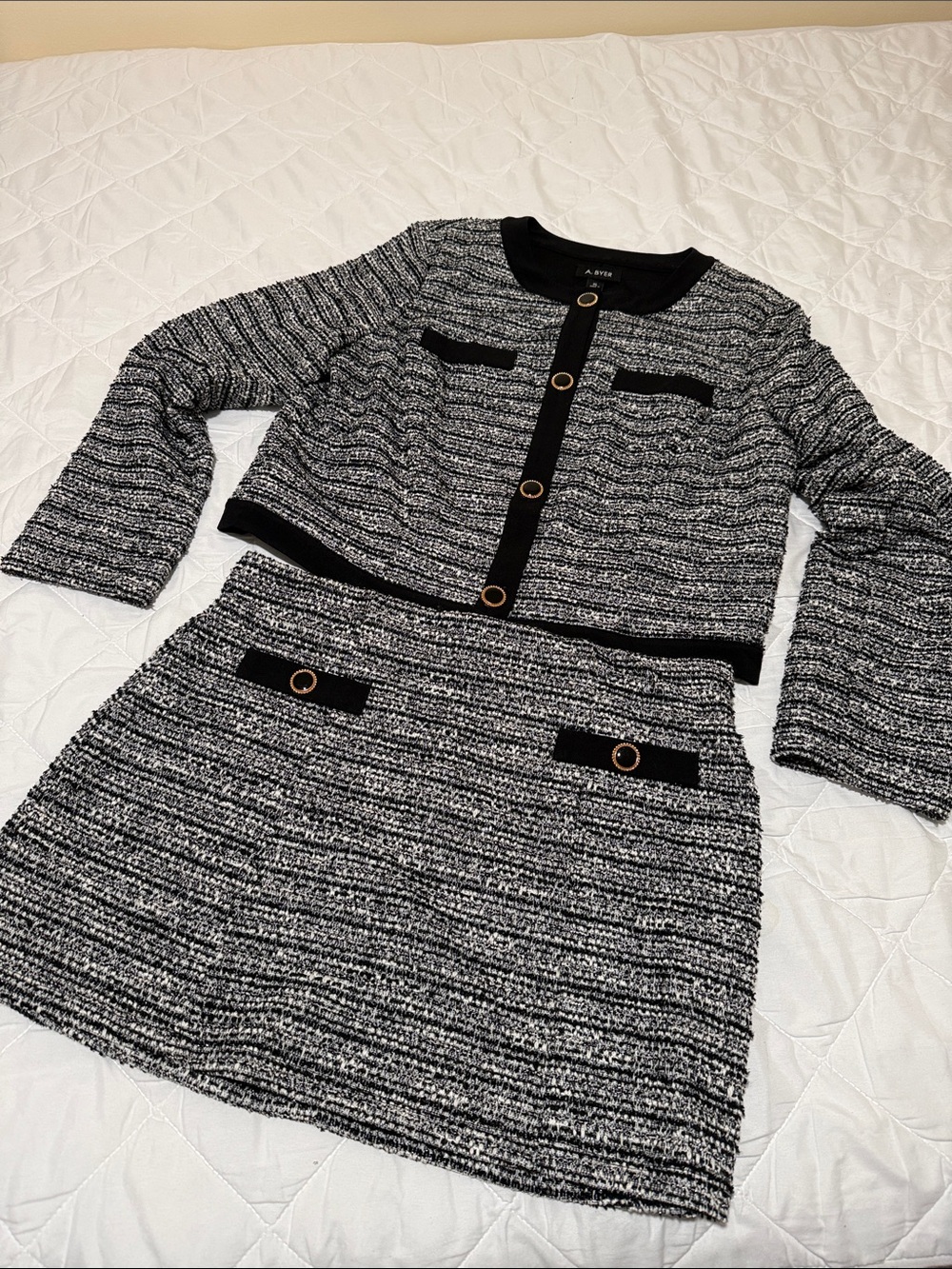 A. Byer Black & White Tweed Two-Piece Skirt Set